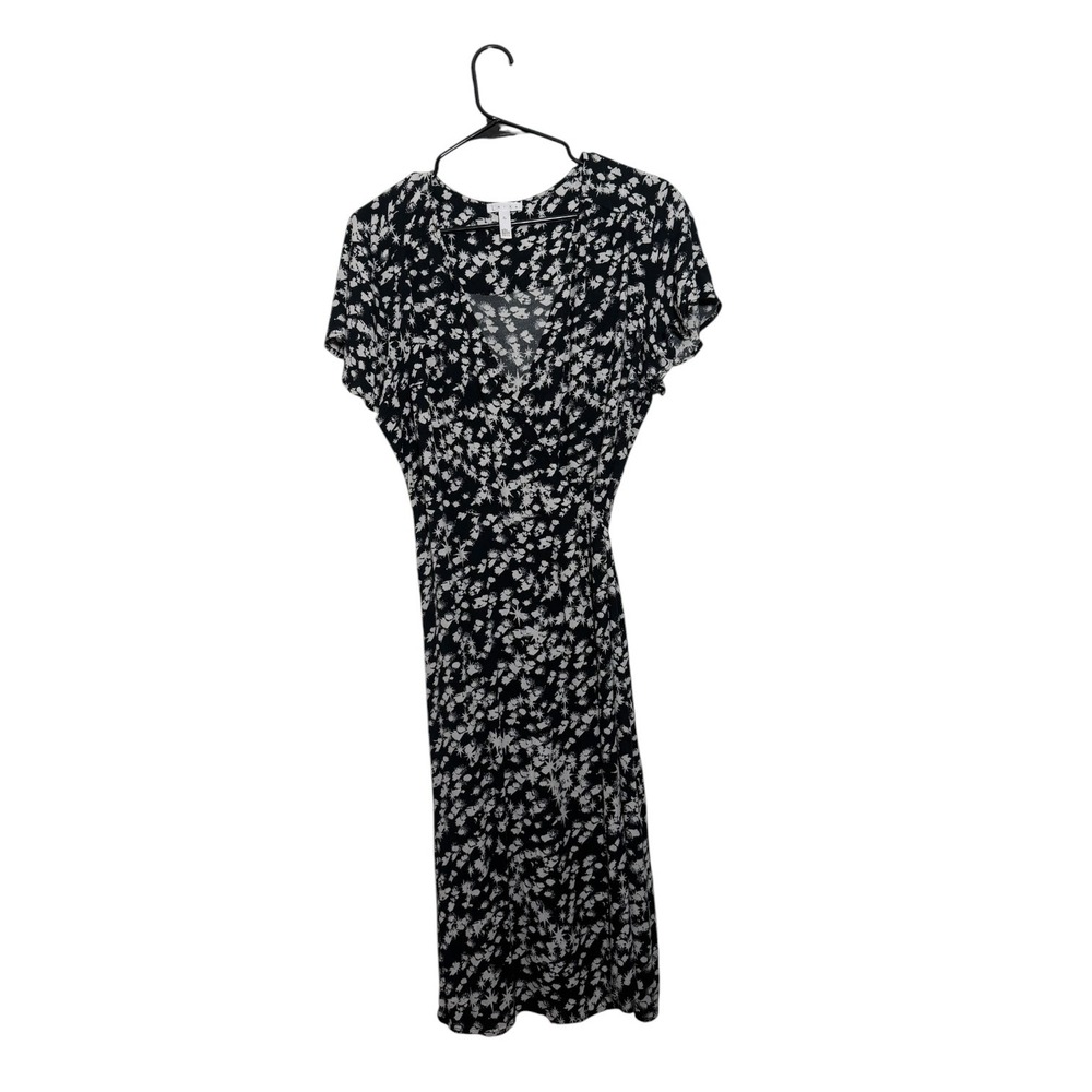 Leith Cottagecore Sundress Wrap Midi Dress Black White Floral Starburst Women XL